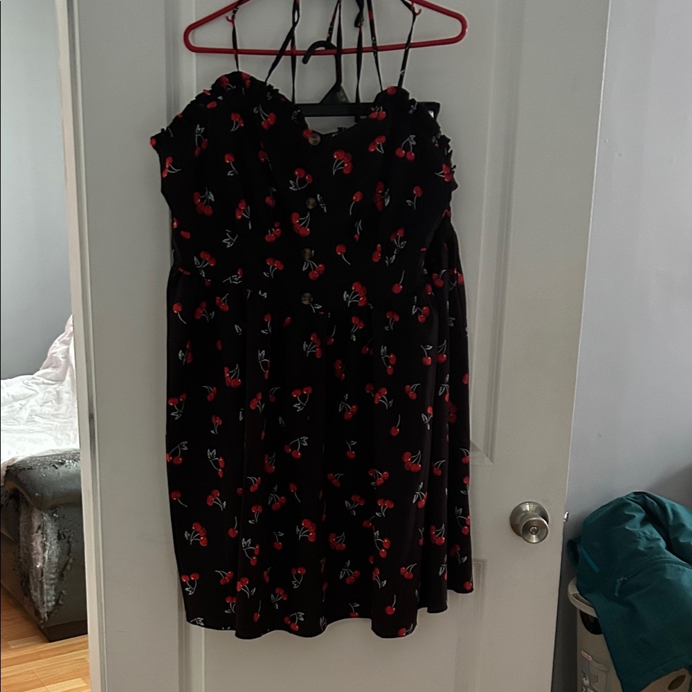SHEIN Black and Red Floral Midi Dress